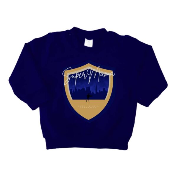 Sweater - Schild Mama is mijn superheld - SuperFam - Marineblauw
