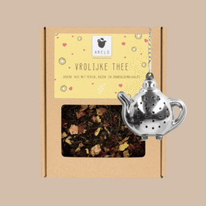 Theekruidendoosje 'Vrolijke thee' met thee-ei