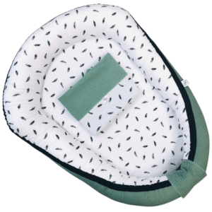 Babynestje rib met rits - oudgroen veren