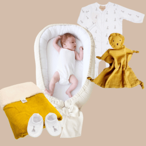 Mix&Match 'Nestje van Goud - Parelmoer/okergeel' - knuffeldoekje naar keuze