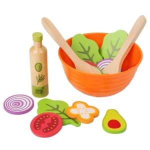 Houten saladeset kleurrijk