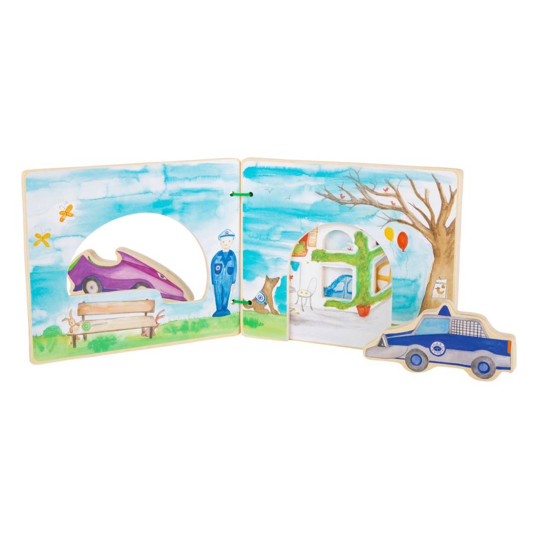 Houten interactief prentenboek politie