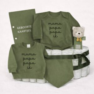 Luiertaart - Mama papa papa ik - Legergroen - co-ouderschap