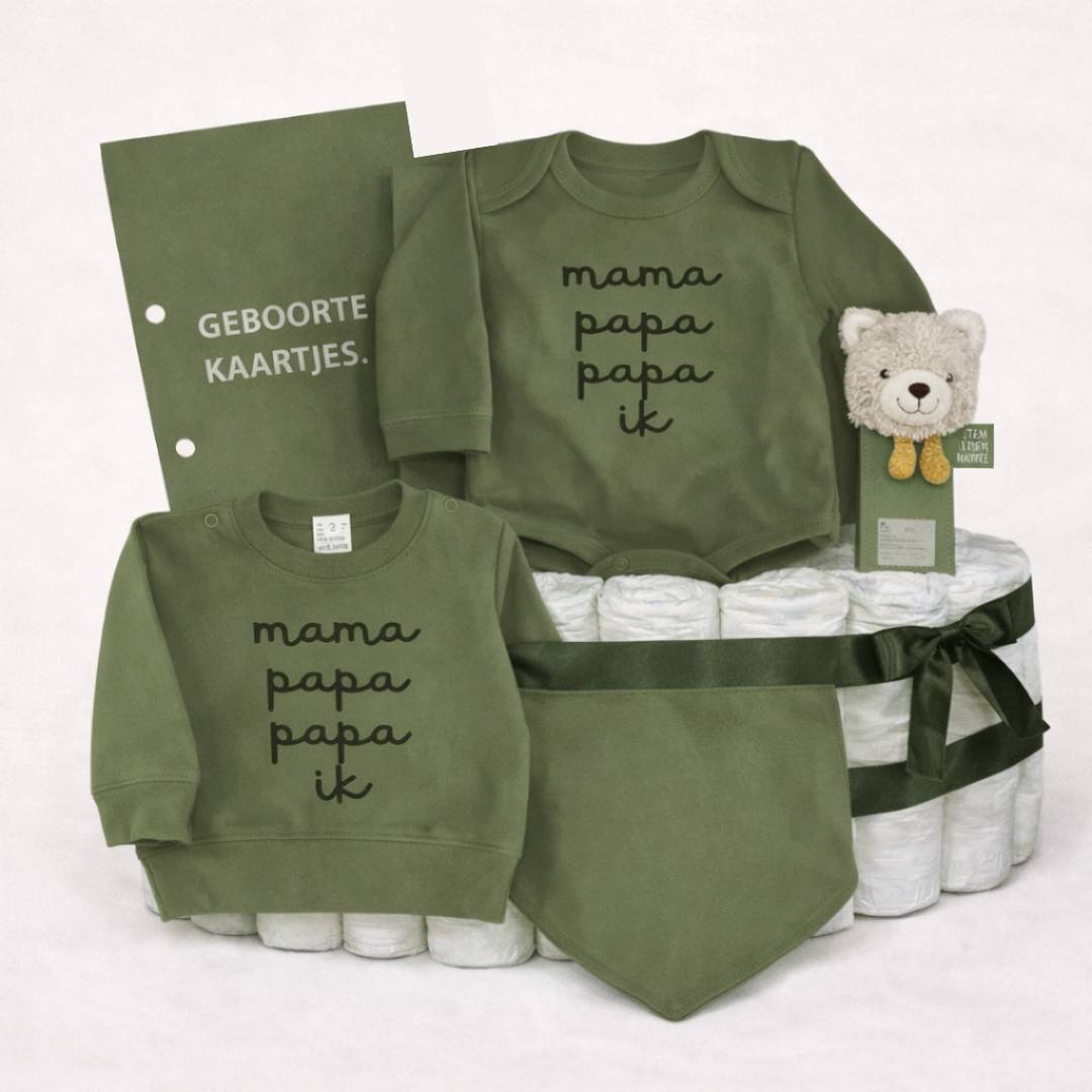 Luiertaart - Mama papa papa ik - Legergroen - co-ouderschap